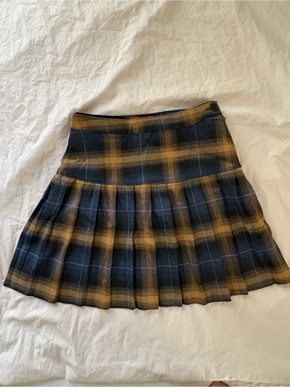 Dickies Navy and Mustard Plaid Pleated Mini Skirt